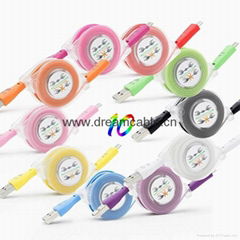 Smile Face Retractable LED Flat Micro USB Cable