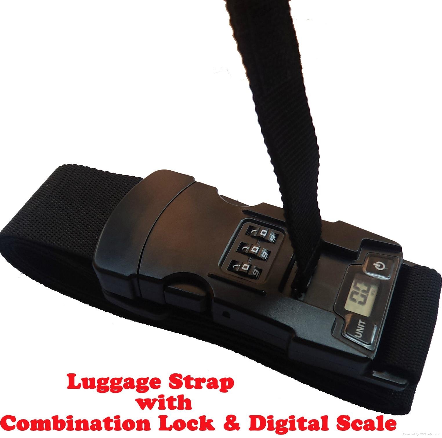 L   age strap with combination lock and digital scale