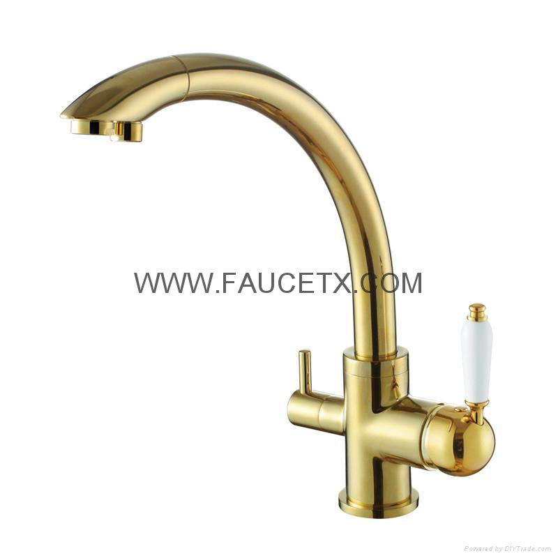 Drinking Water Filter 3 way PVD Golden Finish Kitchen Sink Faucet Mixer Tap