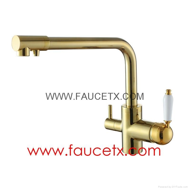 Drinking Water Filter 3 way PVD Golden Finish Kitchen Sink Faucet Mixer Tap 2