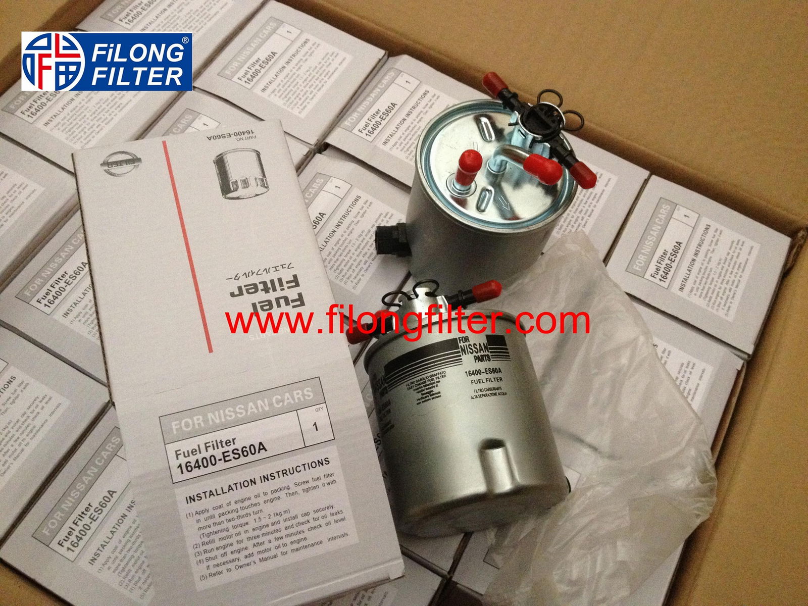 FILONG Manufactory For NISSAN Fuel filter 16400-ES60A 164003XN1A  5001869788　164003-XN1A, 16400-ES60A, 16400-LC30A　5001869788　7485132676　PP971/5　PS10475　H322WK　KL440/27, KL440/3　WK9043, WK939/15　	ELG5356　FCS753　ST6140　S5394GC　　　　　