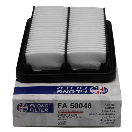 FILONG manufacturer Air filter 28113-1Y100 28113-04000 C22015 LX3271 USE FOR KIA PICANTO 1.0, 1.2L CARS FA-50048,  OEM Number: KIA	28113-04000,28113-1Y100 Reference Number: FILTRON	AP122/5 FILONG	FA50048 HENGST FILTER	E1214L JAPANPARTS	FA-K29S MAHLE/KNECHT	LX3271 MANN-FILTER	C22015 NIPPARTS	N1320329 SAKURA	A-28690 WIX	WA9733