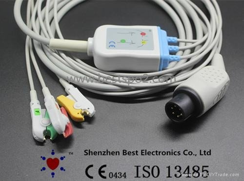 AAMI 6Pin ECG 3 Lead Cable and Leadwires IEC Clip