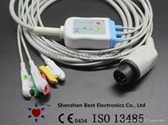 AAMI 6Pin ECG 3 Lead Cable and Leadwires IEC Clip