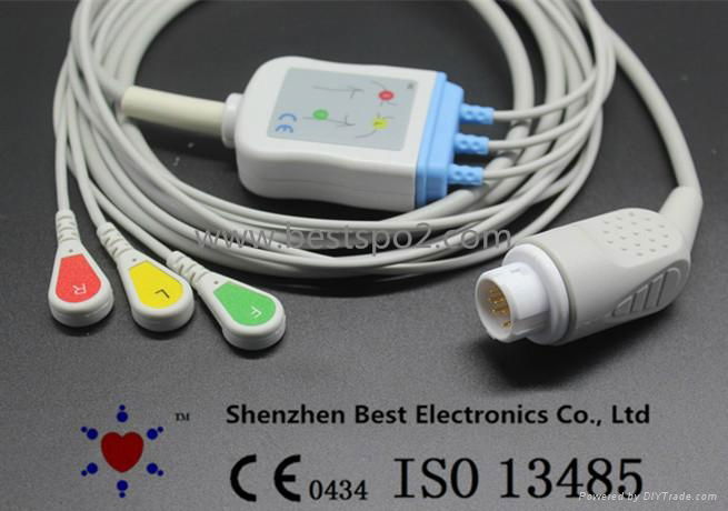 Compatible with Philips MP 20 MP 30 ECG Cable 3 lead and leadwires IEC Snap 3