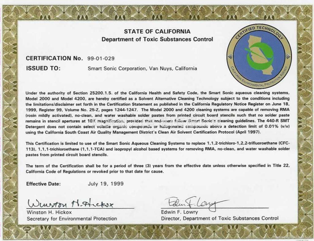 SMarT Sonic environmental safe forever certification