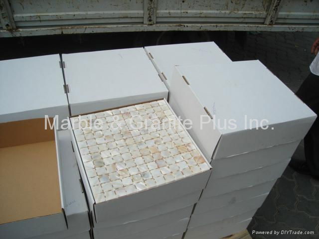 mesh 25x25mm/322x322x2mm white Mother of Pearl mosaic tile, with open grout gap  5