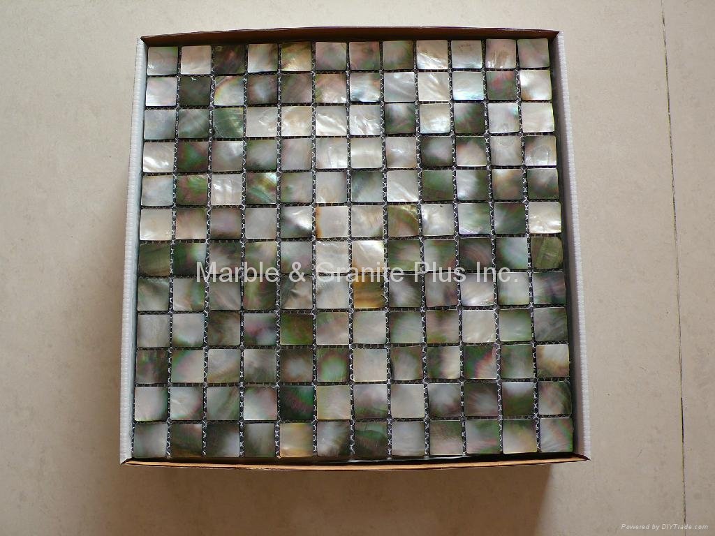 mesh 25x25mm/322x322mm Black Mother of Pearl mosaic tile, with open grout gap  5