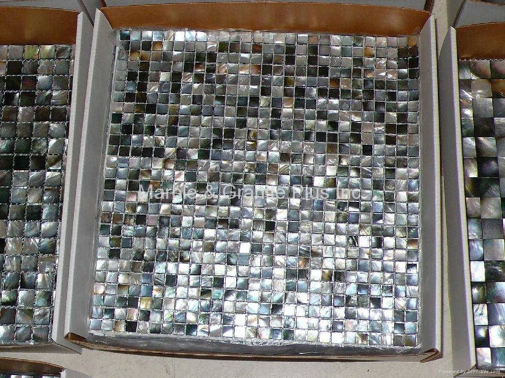 mesh 10x10mm/300x300mm Black Mother of Pearl Mosaic tile, with open grout gap 