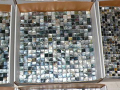 mesh 15x15mm/305x305x2mm Black Mother of Pearl mosaic tile, with open grout gap