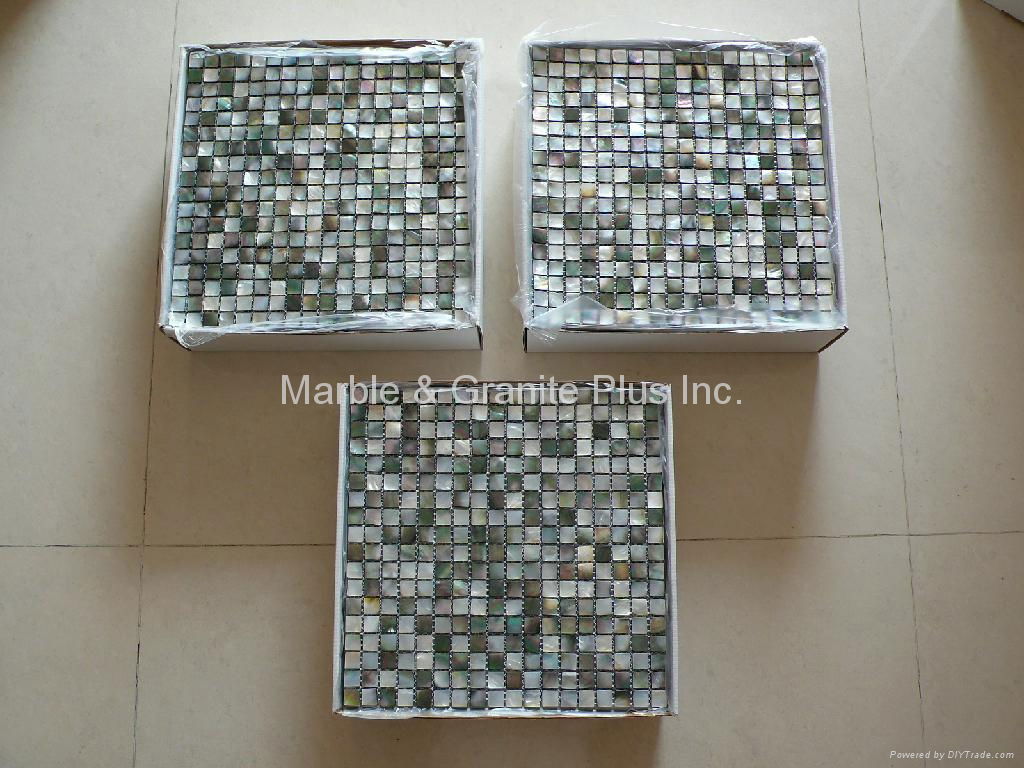 mesh 15x15mm/305x305x2mm Black Mother of Pearl mosaic tile, with open grout gap 2