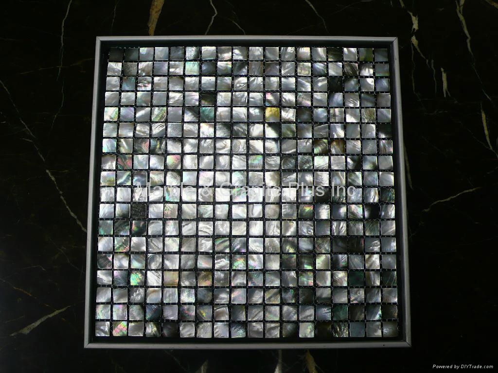 mesh 15x15mm/305x305x2mm Black Mother of Pearl mosaic tile, with open grout gap 3