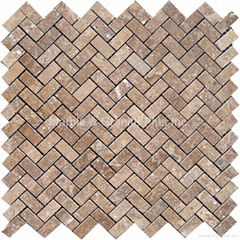 Noce Travertine Herringbone Mosaic Tile