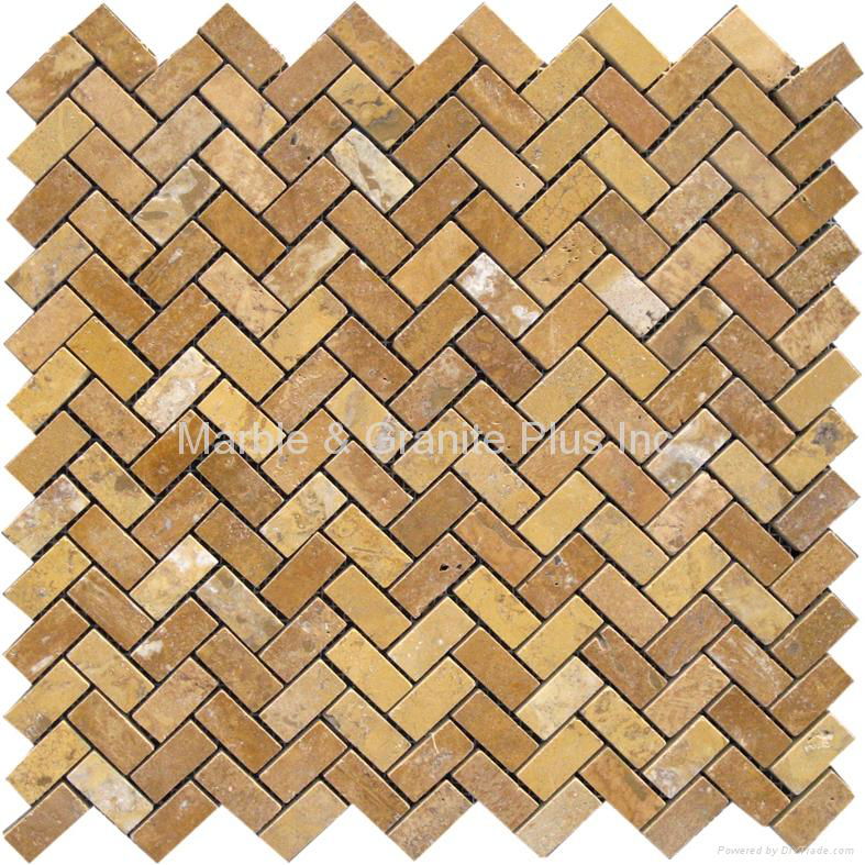 Golden Travertine Herringbone Mosaic Tile