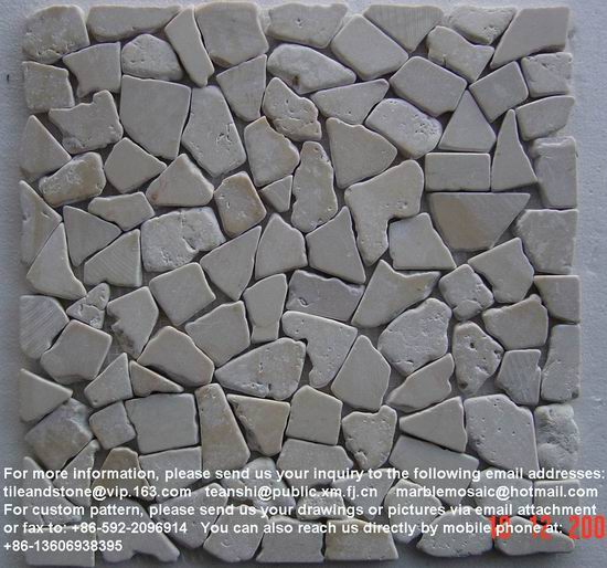 Crema Marfil, random mosaic tile, tumbled