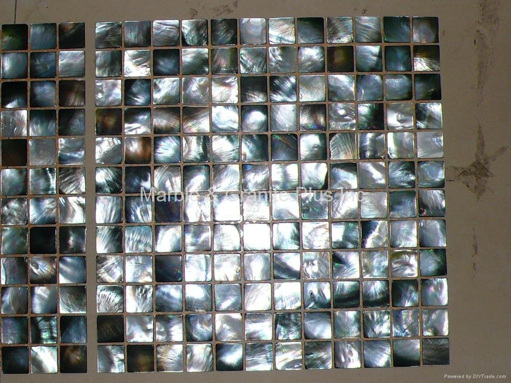mesh 25x25mm/322x322mm Black Mother of Pearl mosaic tile, with open grout gap  2