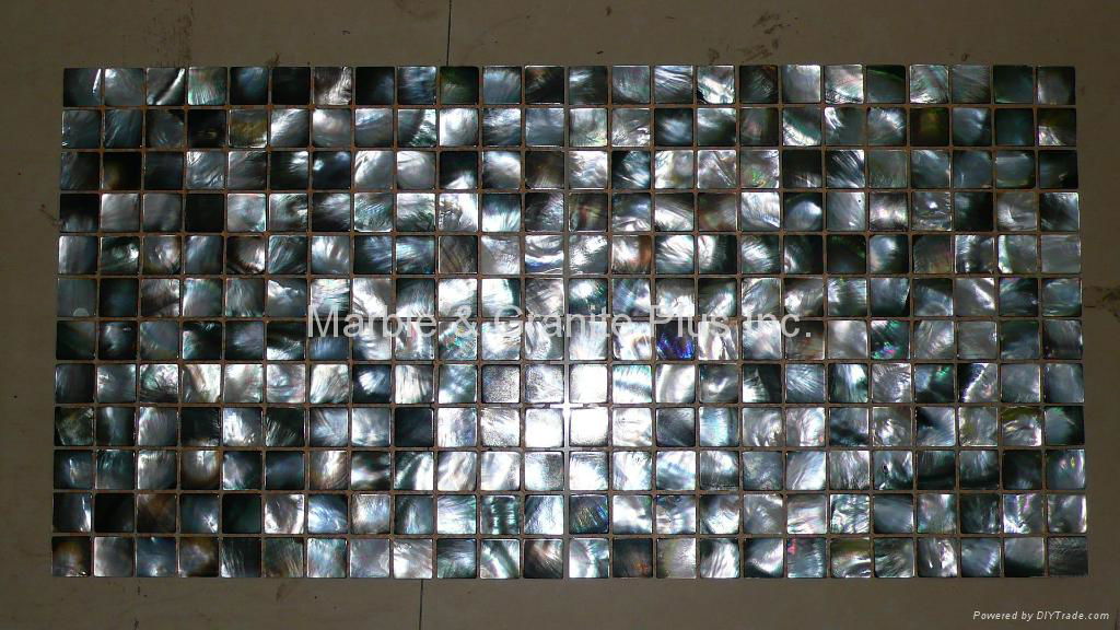 mesh 25x25mm/322x322mm Black Mother of Pearl mosaic tile, with open grout gap  3