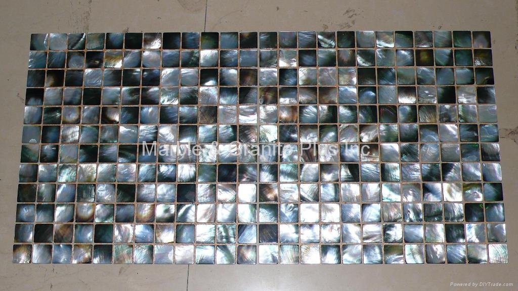 mesh 25x25mm/322x322mm Black Mother of Pearl mosaic tile, with open grout gap  4