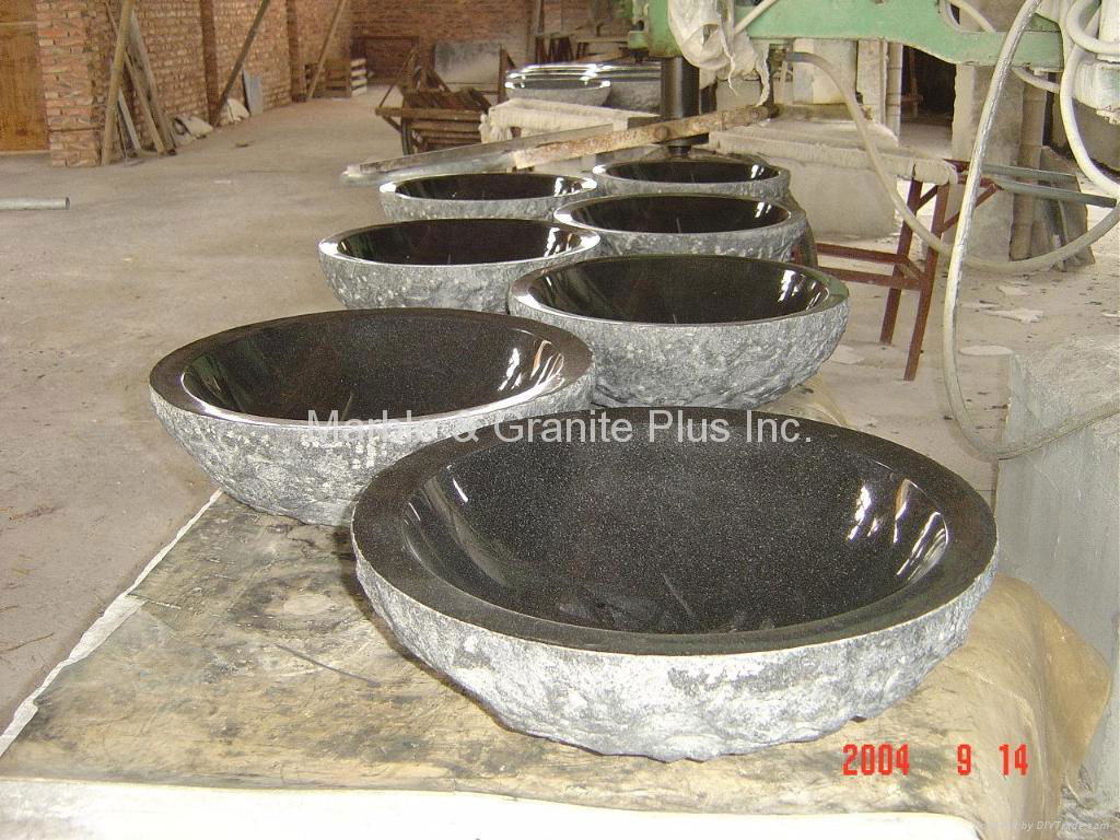 Granite bowl sink with natural cleft finish exterior 2