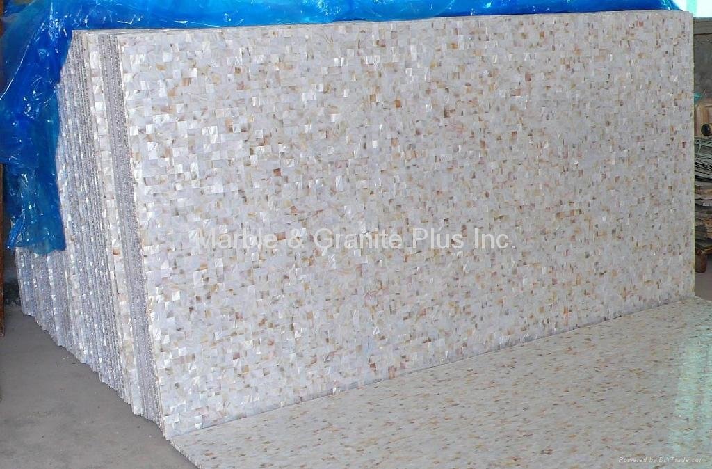 25x25mm/2410x1210x20mm Solid White freshwater MOP slab