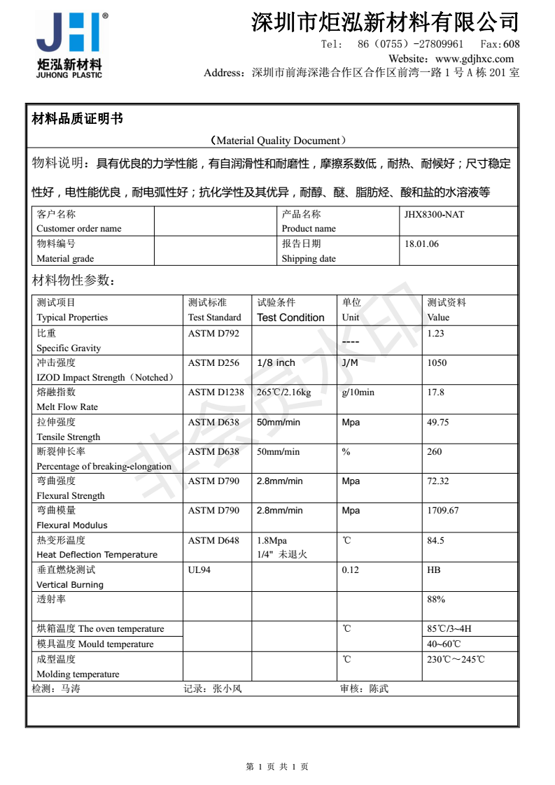 Chemical resistance PC/PET Shenzhen Ju Hong JHX8300 transparent class anti UV 3