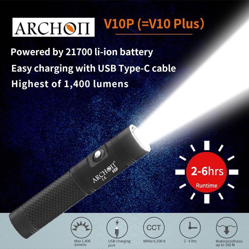 ARCHON V10P Diving Flashlight / Dive Torch/ Underwater Diving Lamp 1400lm