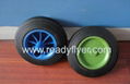 Wheelie bin wheel with colored rim 2