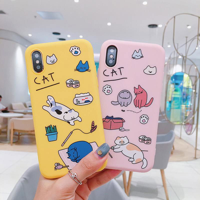 Lovely Pink Cartoon Cat Phone Case For iphone 