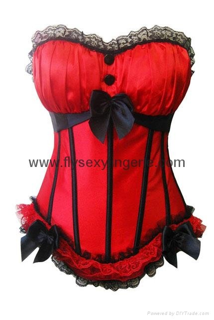 Red and Black Peasant Burlesque Corset 1