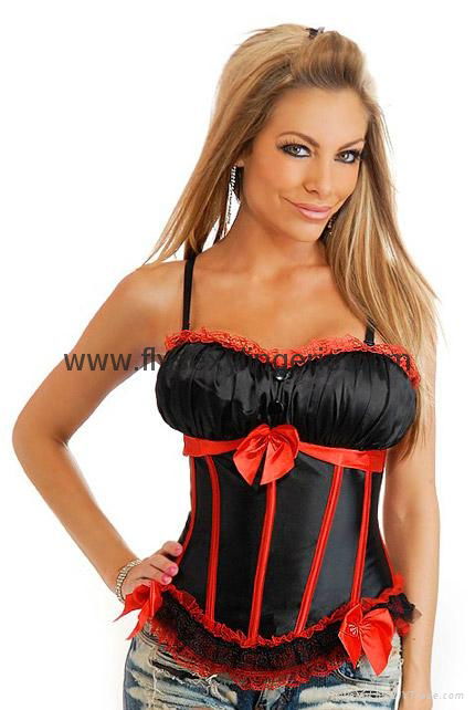 Red and Black Peasant Burlesque Corset 3