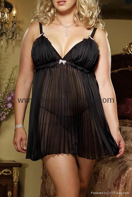 Plus Size Chiffon Babydoll and Thong 3