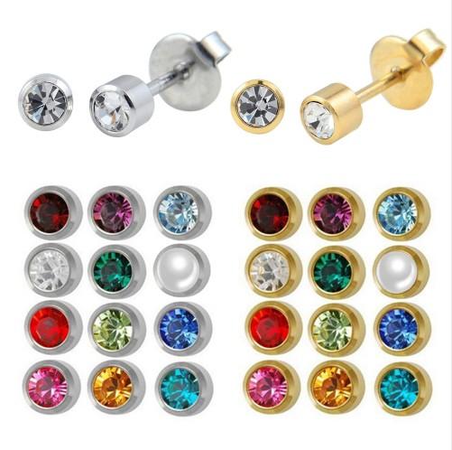 Stainless Steel Crystal Ear Piercing  Birthstone Earring Piercing Jewelry