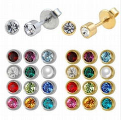 Stainless Steel Crystal Ear Piercing  Birthstone Earring Piercing Jewelry