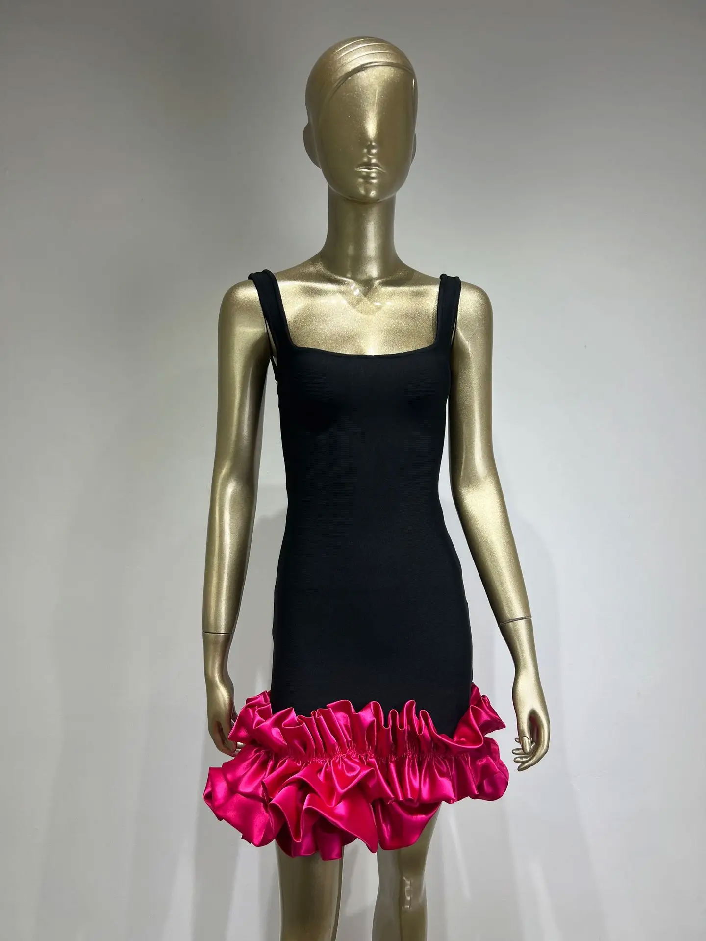 Women Summer Sexy Tank Backless Satin Ruffles Black Pink Midi Bandage Dress 2024 4