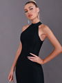 Women Summer Sexy Tank Ruffules Satin Black Mid-Calf Bodycon Bandage Dress 2024 1