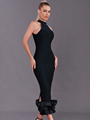 Women Summer Sexy Tank Ruffules Satin Black Mid-Calf Bodycon Bandage Dress 2024