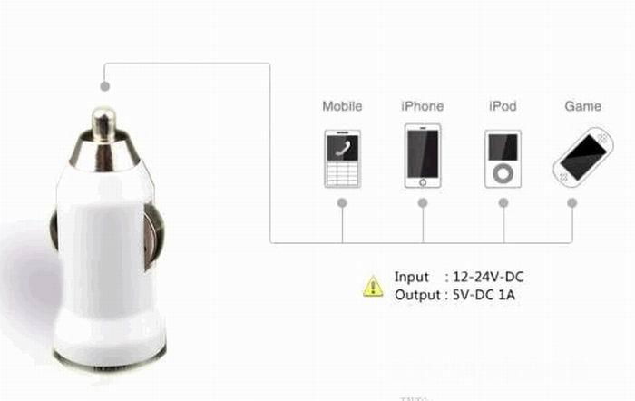 Mini USB car charger 5V/1.0A 2