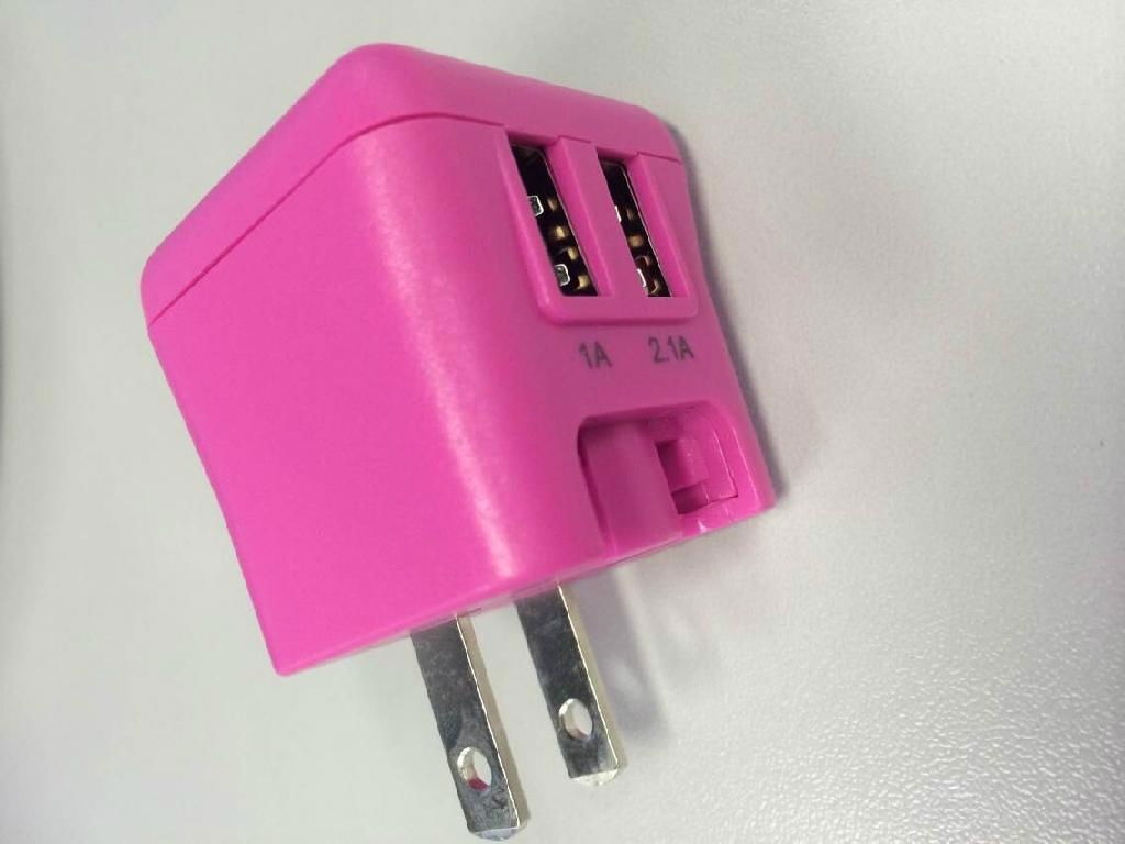 dual USB power charger 5V/3.1A output, foldable US plug