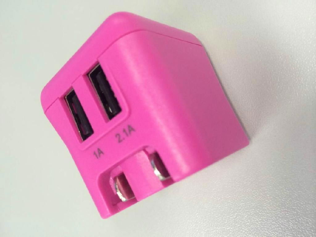 dual USB power charger 5V/3.1A output, foldable US plug 2