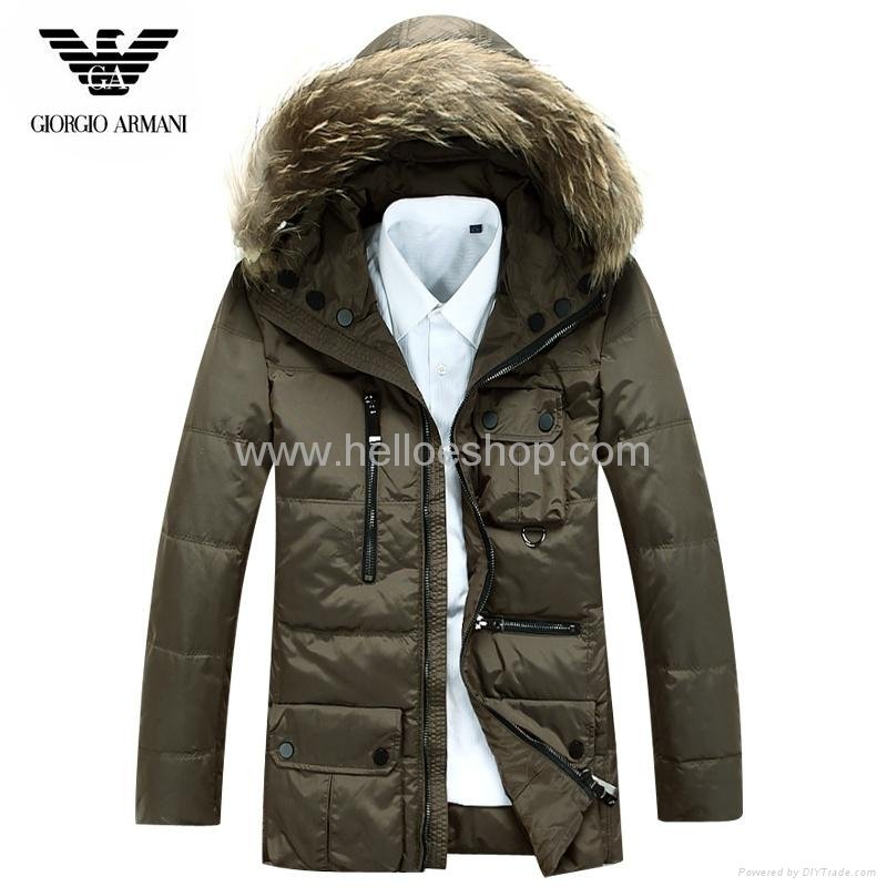 2014 brand designers men down long coats with big fur collar cheap price
