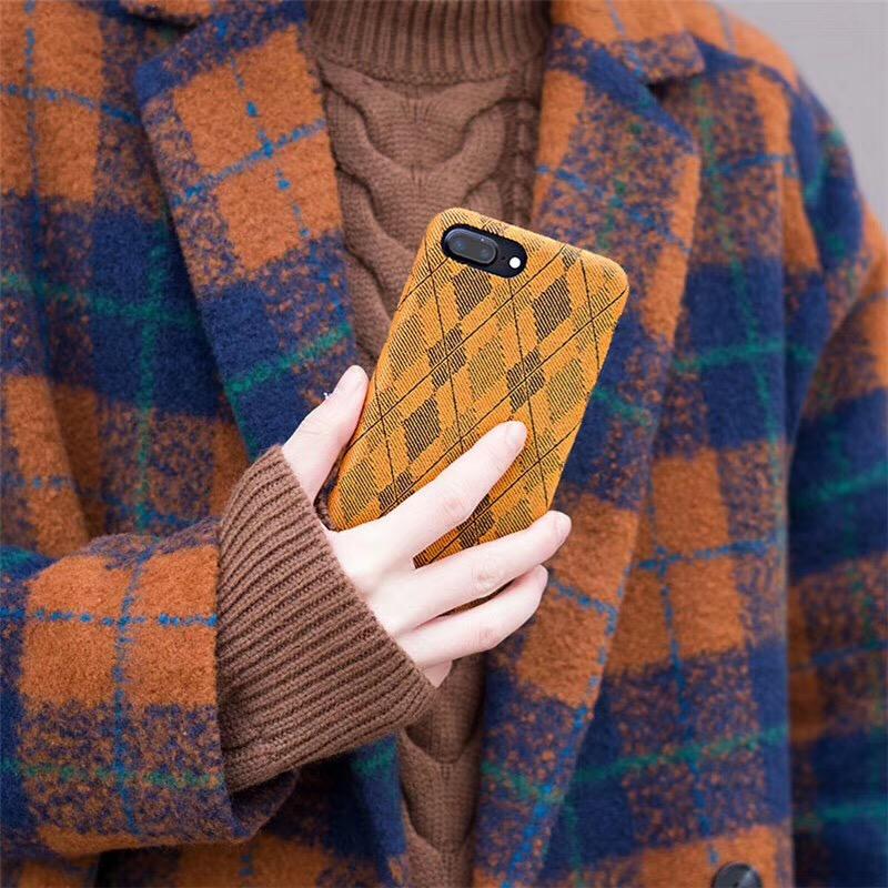 New arrival Tartan check fabric cloth mobile phone case for iphone 11 back cove