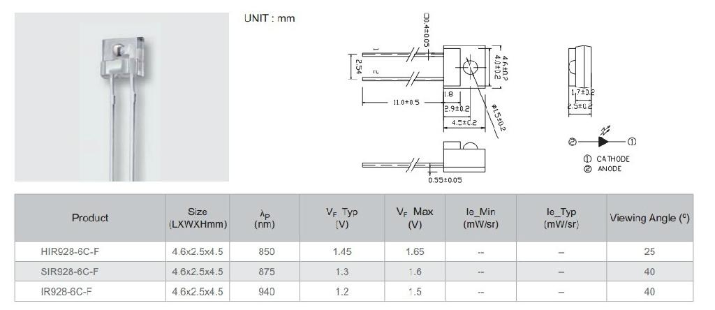 红外发射管 IR928-6C 红外接收管 PT928-6C红外线对管 940nm  2