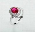 S925 Sterling Silver Platinum Plated  Red Corundum Ring 
