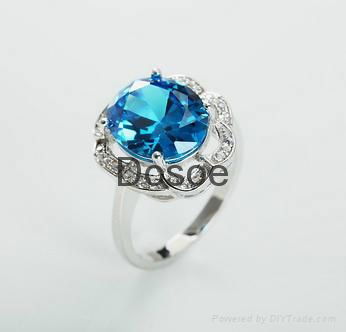 Elegant natural blue spinel ring CZ 925 sold sterling silver ring 8