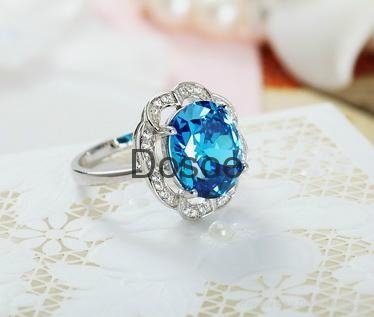 Elegant natural blue spinel ring CZ 925 sold sterling silver ring 8 2