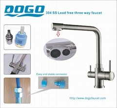 Stainless steel three way faucet dispense RO water in individual channel