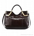 crocodile-embossed leather handbag, women's bag