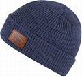 rib knit beanie with custom leather patch 2