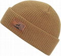 rib knit beanie with custom leather patch 4