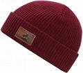 rib knit beanie with custom leather patch 5